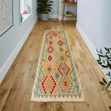 handmade Traditional Kilim, New arrival Gold Blue Hand-Woven RUNNER 100% WOOL area rug 3' x 7'