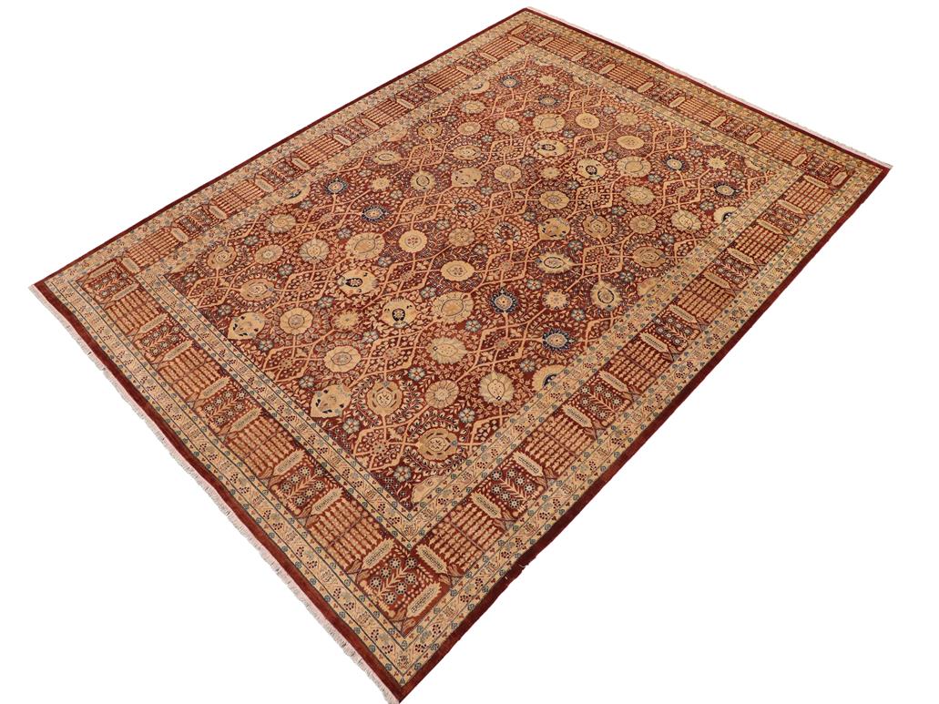handmade Traditional Tabrizjalil Maroon Blue Hand Knotted RECTANGLE 100% WOOL area rug 9x12