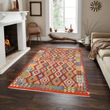 handmade Traditional Kilim, New arrival Rust Blue Hand-Woven RECTANGLE 100% WOOL area rug 7' x 10'