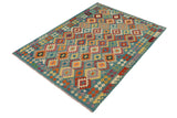 handmade Traditional Kilim, New arrival Blue Rust Hand-Woven RECTANGLE 100% WOOL area rug 6' x 8'