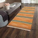 handmade Traditional Kilim, New arrival Orange Blue Hand-Woven RUNNER 100% WOOL area rug 3' x 7'