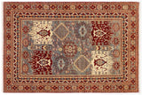 handmade Geometric Kafkaz Chobi Ziegler Gray Red Hand Knotted RECTANGLE 100% WOOL area rug 5 x 6