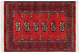 Tribal Bokhara Cameron Red Black Hand Knotted Rug - 2'7'' x 3'9''