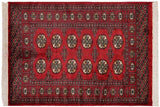 Rustic Bokhara Yael Red Black Hand Knotted Rug - 2'7'' x 3'10''