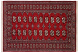 Southwestern Bokhara Bobby Red Gray Hand Knotted Rug - 4'1'' x 6'2''