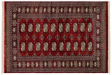 Tribal Bokhara Madelyn Red Gray Hand Knotted Rug - 4'0'' x 5'9''