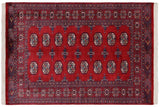 Southwestern Bokhara Darnell Red Blue Hand Knotted Rug - 4'1'' x 6'1''
