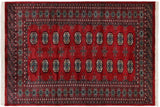 Rustic Bokhara Deborah Red Green Hand Knotted Rug - 4'3'' x 6'3''