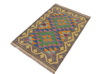 handmade Traditional Kilim, New arrival Gray Gold Hand-Woven RECTANGLE 100% WOOL area rug 2' x 3'