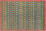handmade Geometric Balouchi Blue Orange Hand Knotted RECTANGLE 100% WOOL area rug 5 x 8