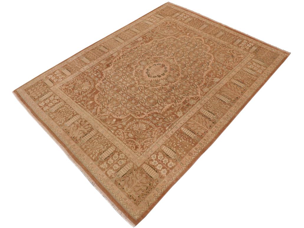 handmade Traditional Tajdar Brown Tan Hand Knotted RECTANGLE 100% WOOL area rug 9x12