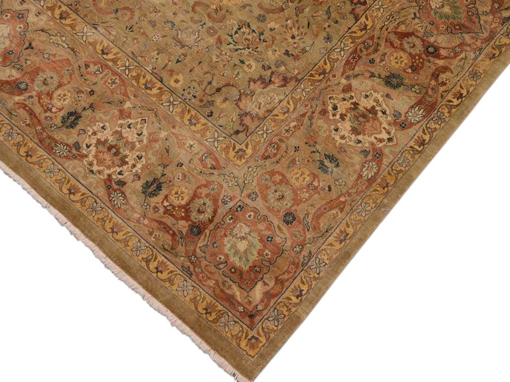 handmade Traditional Anmol Agra Taupe Beige Hand Knotted RECTANGLE 100% WOOL area rug 9x13