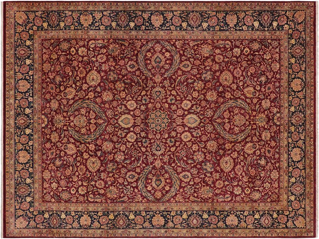 handmade Traditional Dabir Maroon Blue Hand Knotted RECTANGLE 100% WOOL area rug 9x12