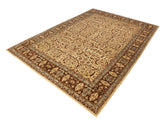 handmade Traditional Lahore Ivory Brown Hand Knotted RECTANGLE 100% WOOL area rug 9x12