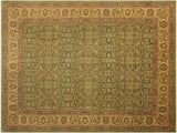 Turkish Knotted Istanbul Evangeli Green/Gold Wool Rug - 9'4'' x 12'10''