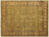 Turkish Knotted Istanbul Melva Green/Gold Wool Rug - 9'3'' x 12'3''