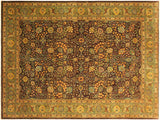 Turkish Knotted Istanbul Nadia Brown/ Green Wool Rug - 9'0'' x 11'9''