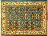 handmade Traditional Design Teal Blue Ivory Hand Knotted RECTANGLE 100% WOOL area rug 9x12