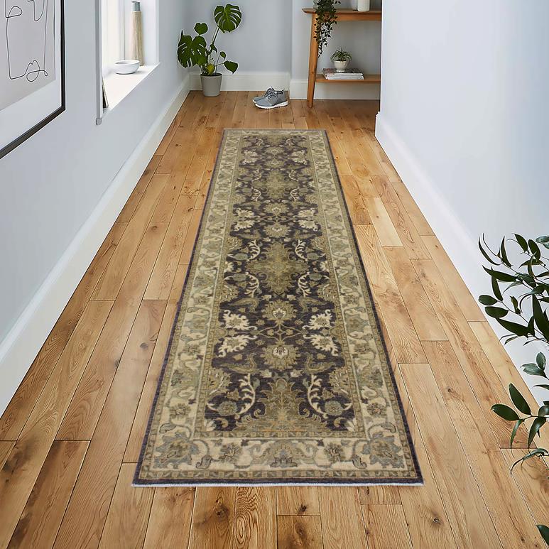 handmade Traditional Kafkaz Charcoal Brown Hand Knotted RUNNER 100% WOOL area rug 2 7"x10 