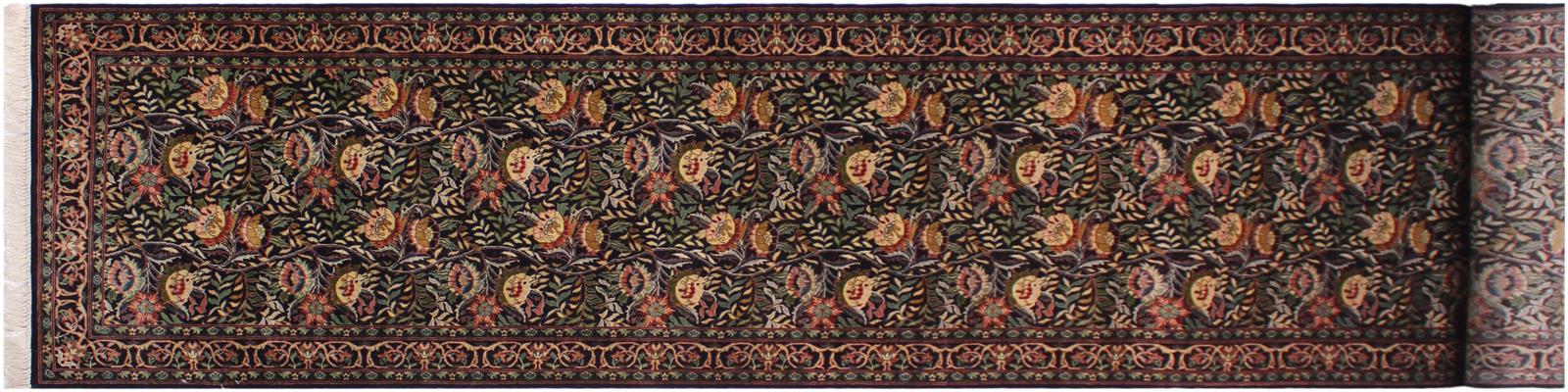 handmade Traditional Morris Black Red Hand Knotted RUNNER 100% WOOL area rug 3x14