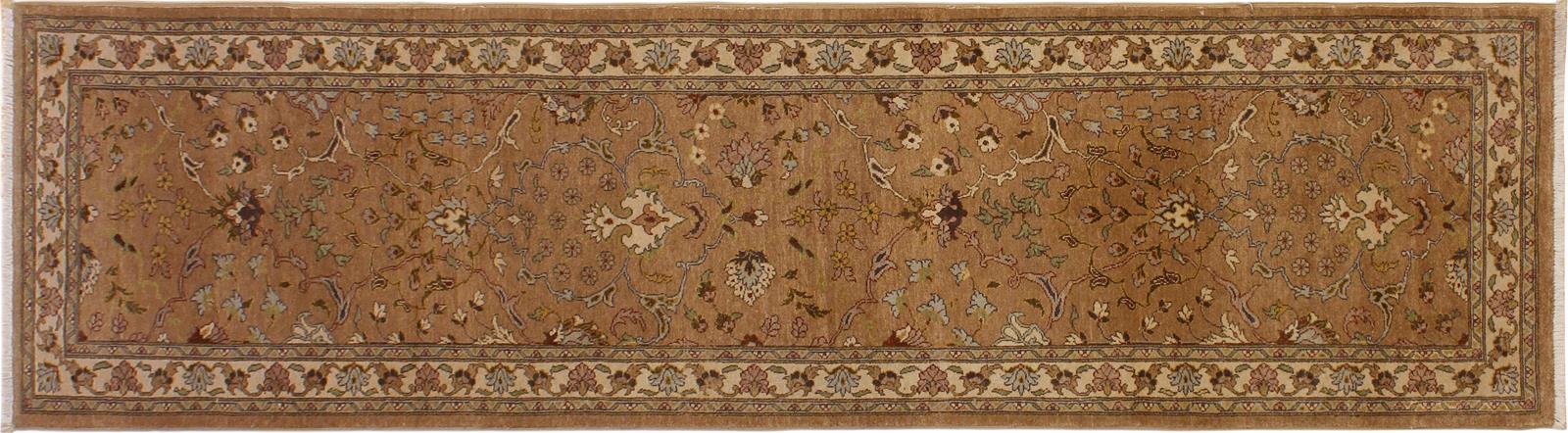 handmade Transitional Kashan Gold Ivory Hand Knotted RUNNER 100% WOOL area rug 3x10