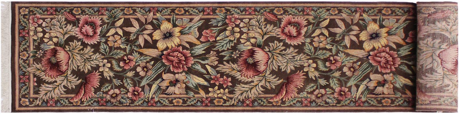 handmade Traditional Gulzar Brown Pink Hand Knotted RUNNER 100% WOOL area rug 3x13