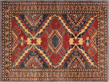 Tribal Super Kazak Floria Red/Beige Wool Rug - 3'8'' x 5'5''