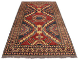 handmade Geometric Super Kazak Red Beige Hand Knotted RECTANGLE 100% WOOL area rug 4x6