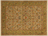 Turkish Knotted Istanbul Crysta Gray/ Green Wool Rug - 4'2'' x 6'3''