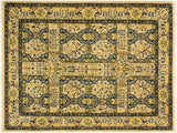 Turkish Knotted Istanbul Yong Ivory/Teal Wool Rug - 4'2'' x 6'1''