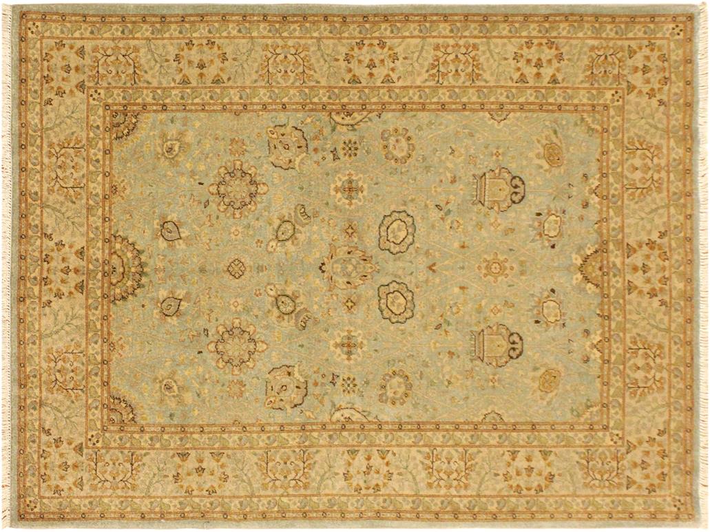 handmade Traditional Design Lt. Blue Gold Hand Knotted RECTANGLE 100% WOOL area rug 4x6
