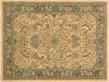 Turkish Knotted Istanbul Catrina Ivory/ Green Wool Rug - 4'2'' x 6'1''