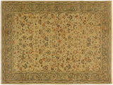 Turkish Knotted Istanbul Shonda Tan/Green Wool Rug - 4'3'' x 5'9''