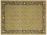 Turkish Knotted Istanbul Hortenci Green/Charcoal Wool Rug - 4'2'' x 6'0''
