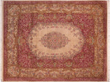 handmade Traditional Abusson Tan Red Hand Knotted RECTANGLE 100% WOOL area rug 8x10