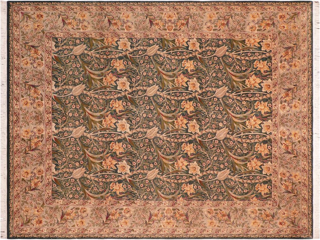 handmade Traditional Dafodils Green Gray Hand Knotted RECTANGLE 100% WOOL area rug 8x10