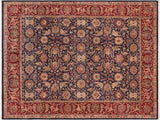 Antique Vegetable Dyed Agra Blue/Red Wool Rug - 8'3'' x 10'2''