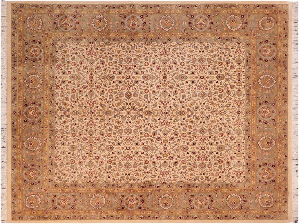 handmade Traditional  Beige Taupe Hand Knotted RECTANGLE 100% WOOL area rug 8x10