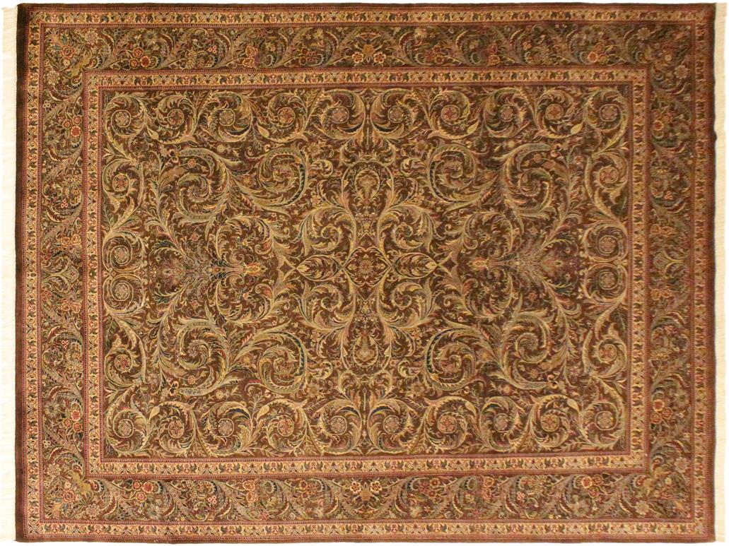 handmade Traditional Savonarrie Brown Beige Hand Knotted RECTANGLE 100% WOOL area rug 9x12