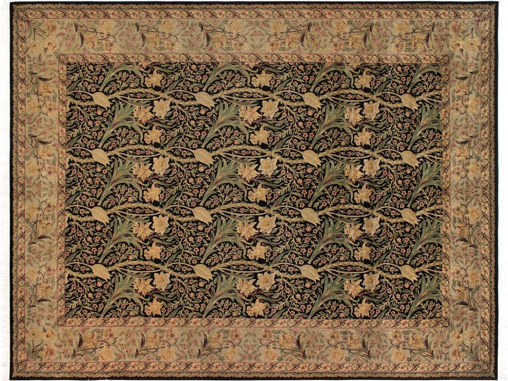 handmade Traditional Dafodils Black Taupe Hand Knotted RECTANGLE 100% WOOL area rug 9x12
