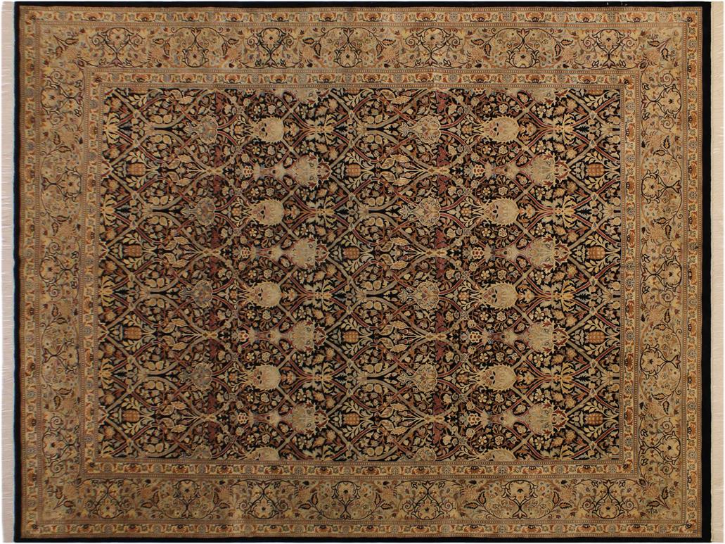 handmade Traditional Mujahid Black Taupe Hand Knotted RECTANGLE 100% WOOL area rug 9x12