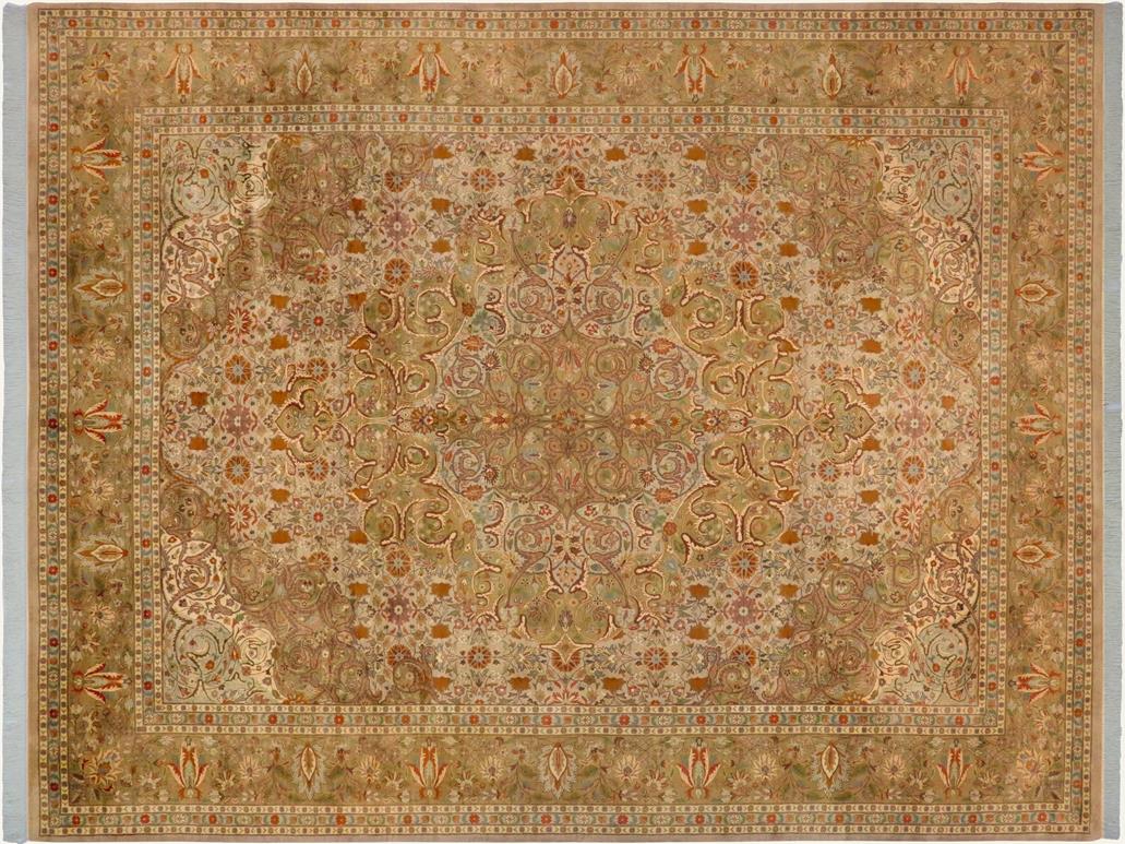 handmade Traditional Farhad Taupe Green Hand Knotted RECTANGLE 100% WOOL area rug 9x12