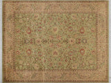 handmade Transitional Kashan Green Beige Hand Knotted RECTANGLE 100% WOOL area rug 9x12