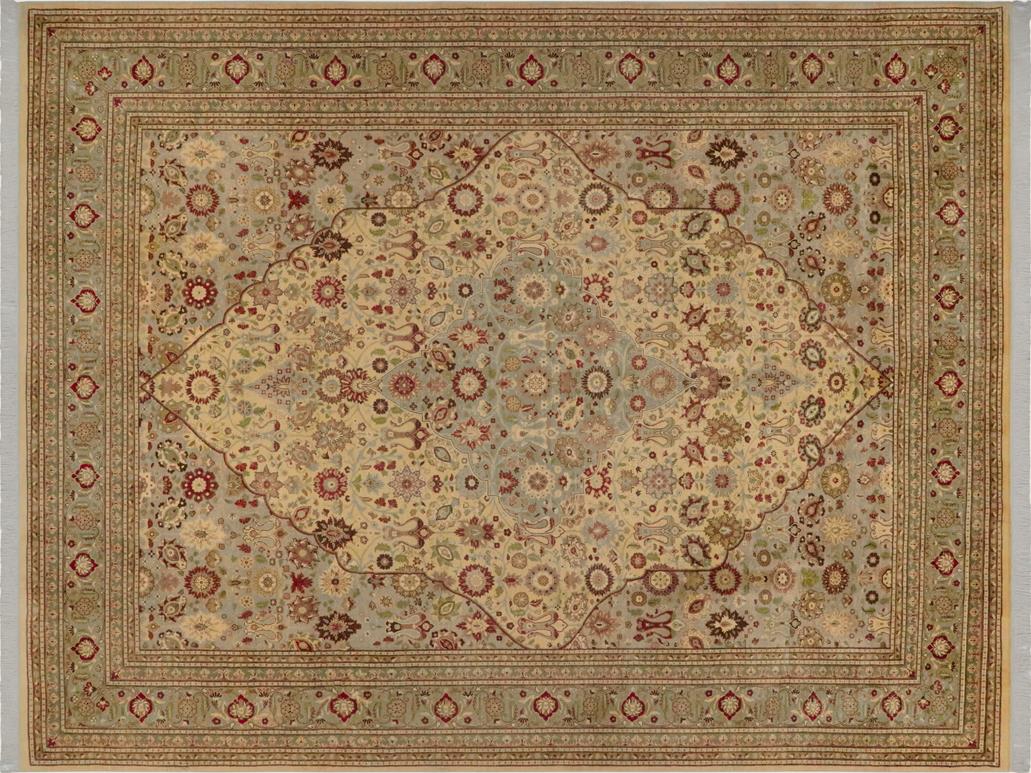 handmade Traditional Tabriz Gold Green Hand Knotted RECTANGLE 100% WOOL area rug 9x12