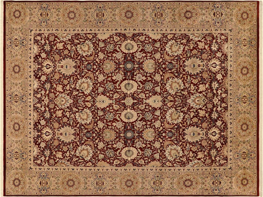 handmade Transitional Lahore Red Beige Hand Knotted RECTANGLE 100% WOOL area rug 9x13