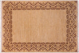 Handmade Kafakz Chobi Ziegler Modern Contemporary Tan Brown Hand Knotted Rectangel Hand Knotted 100% Vegetable Dyed wool area rug 5 x 7