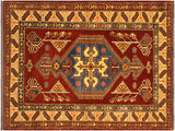 Tribal Super Kazak Lorine Rust/Tan Wool Rug - 4'0'' x 5'5''