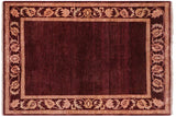 Modern Ziegler Joe Maroon Beige Hand-Knotted Wool Rug - 5'1'' x 6'11''