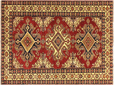 Bohemian Super Kazak Jamika Red/Beige Wool Rug - 4'1'' x 6'0''