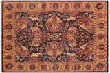 Oriental Ziegler Chastity Blue Gold Hand-Knotted Wool Rug - 5'2'' x 7'0''